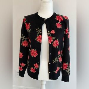 Black Sweater Cardigan w/Red Flowers & Gold Buttons Draper James RSVP size XS